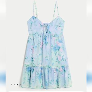 HOLLISTER Blue Floral Babydoll Mini Dress New Small Tall Msrp $50